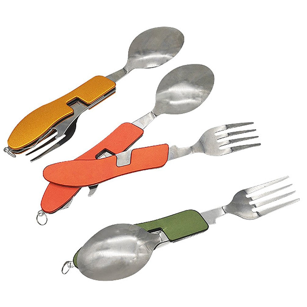 Multifunction Folding Cutlery Set Stainless Steel Detachable Knife Fork Spoon Outdoor Sports Camping Picnic Travel Tableware Kit - Amazhona 