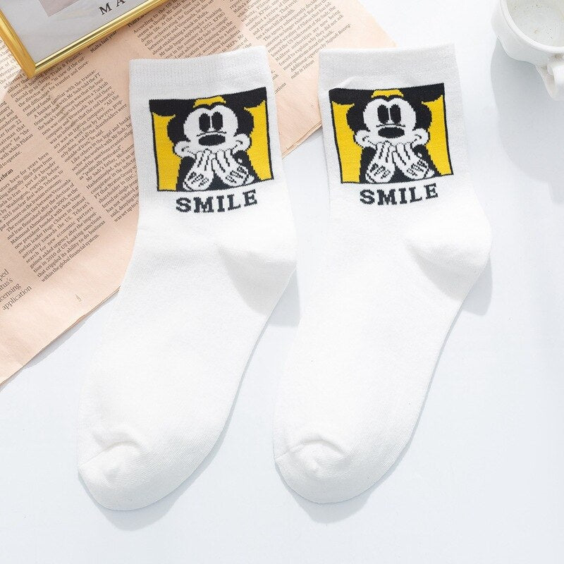 Disney Casual Ladies Socks Cartoon Minnie Mickey Donald Duck Pattern Socks Winnie The Bear In The Tube Cotton Socks - Amazhona 