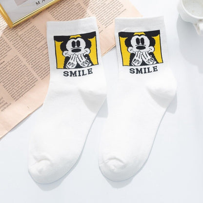 Disney Casual Ladies Socks Cartoon Minnie Mickey Donald Duck Pattern Socks Winnie The Bear In The Tube Cotton Socks - Amazhona 