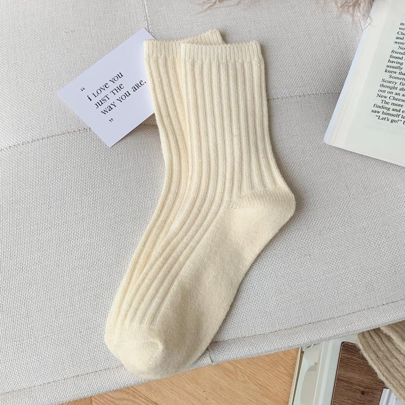 Winter Thicker Cashmere Wool Women Socks Casual Japanese Fashion Soild Color Long Sock Girl Thermal Sports Socks Warm Crew Sock - Amazhona 