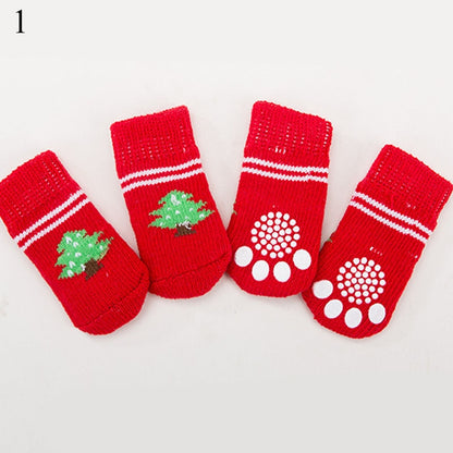 4pcs/set Pet Dog Winter Anti-Slip Socks Knit Warm Socks for Cat Dogs Chihuahua Thick Paw Protector Dog Socks Booties Accessories - Amazhona 