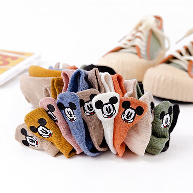 Disney Colorful Women Socks Cartoon Animal Mickey Mouse socks Cute embroidery ankle socks funny Girl socks Cotton socks - Amazhona 