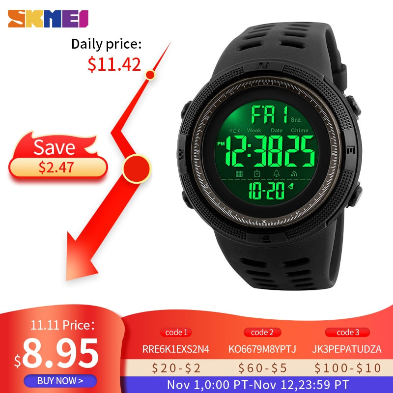 SKMEI Fashion Outdoor Sport Watch Men Multifunction Watches Alarm Clock Chrono 5Bar Waterproof Digital Watch reloj hombre 1251 - Amazhona 