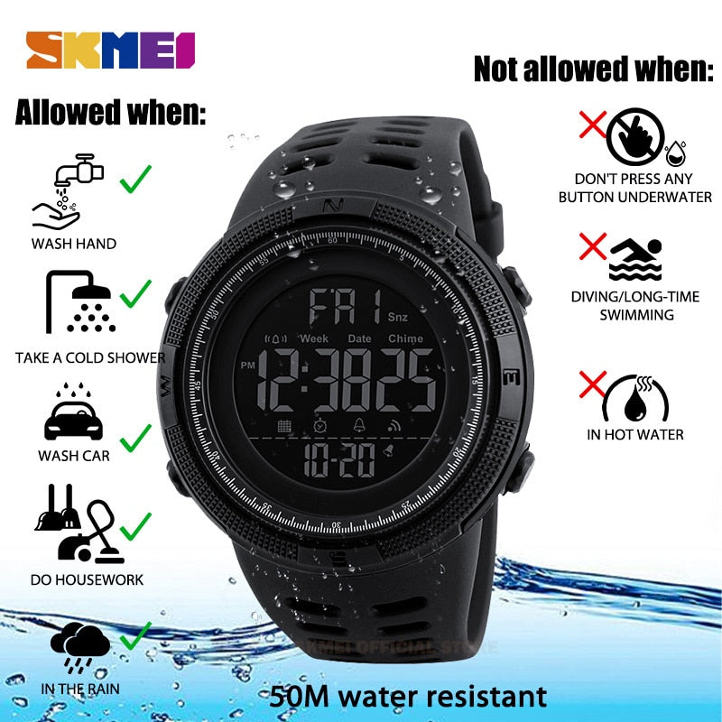 SKMEI Fashion Outdoor Sport Watch Men Multifunction Watches Alarm Clock Chrono 5Bar Waterproof Digital Watch reloj hombre 1251 - Amazhona 