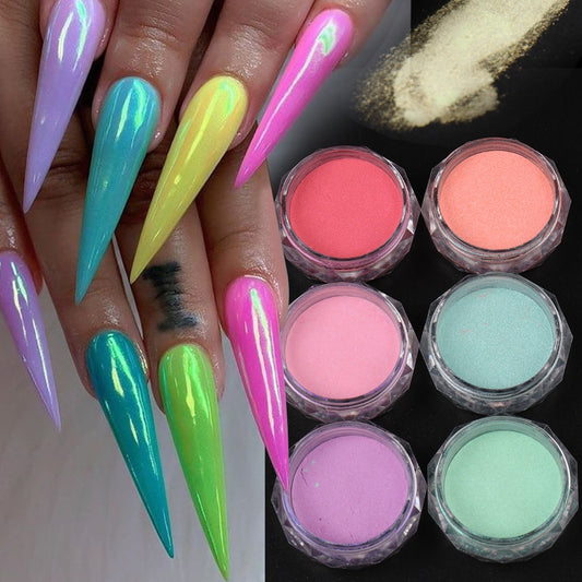 Colorful Aurora Mirror Effect Nail Powder Fairy Fine Mermaid Pigment Shimmer Rubbing Dust Pearl Chrome Manicure Decor Supply SAM - Amazhona 