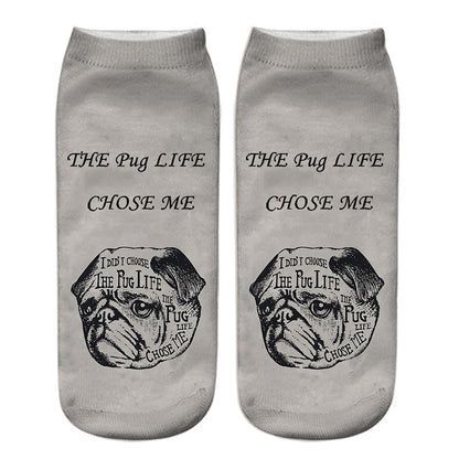 Funny Kawaii 3D Pug Dog Print Short Socks Cotton Fashion Harajuku Hip Hop Cute Japanese Fashion Soft Women Animal Slippers Socks - Amazhona 