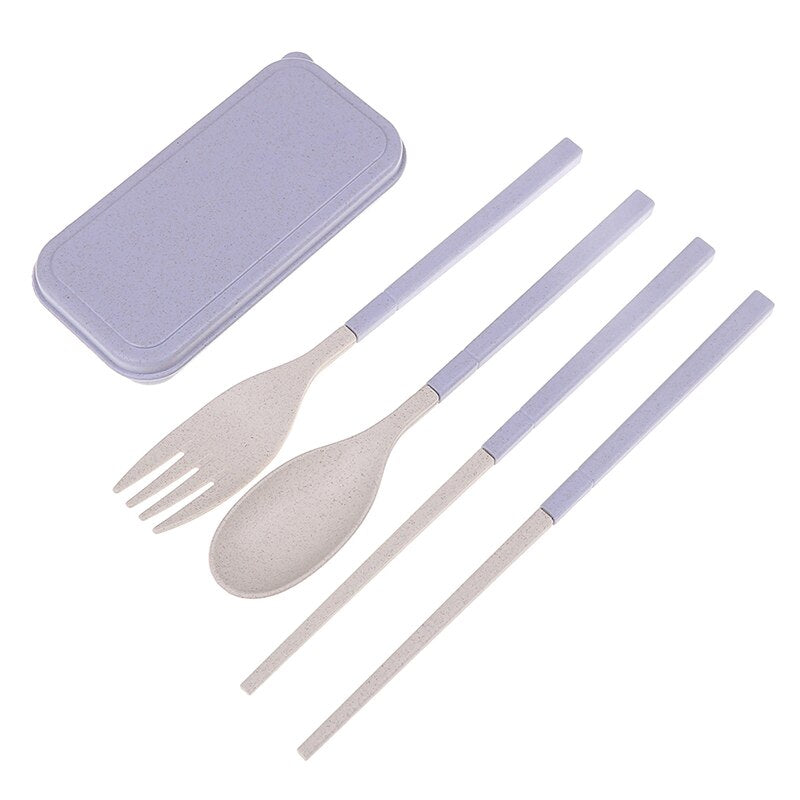 4Pcs/Set Travel Camping Cutlery Set Portable Tableware Stainless Steel Chopsticks Spoon Fork Steak Knife with Storage Case - Amazhona 