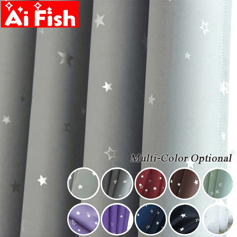 Shiny Stars Children Cloth Curtains For Kids Boy Girl Bedroom Living Room Blue/Pink Blackout Cortinas Custom Made Drape wp123#40 - Amazhona 