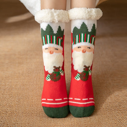 Christmas Fuzzy Socks Womens Winter Thermal Warm Floor Sock Soft Female Home Indoor Gifts Non Slip Grip Slipper Sock Fluffy - Amazhona 