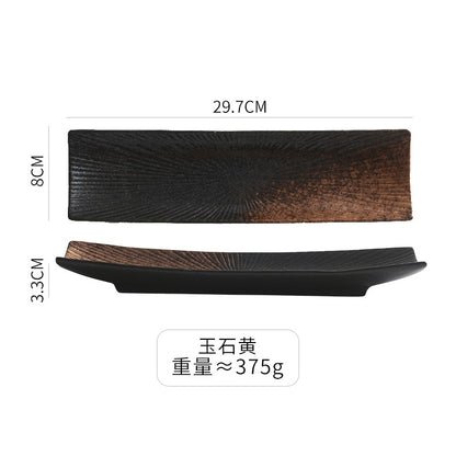 Japanese-style Tableware Long Plate Shaped Sushi Snack Plate Barbecue Plate Fish Plate Restaurant Plates Set Ceramic Dishes - Amazhona 