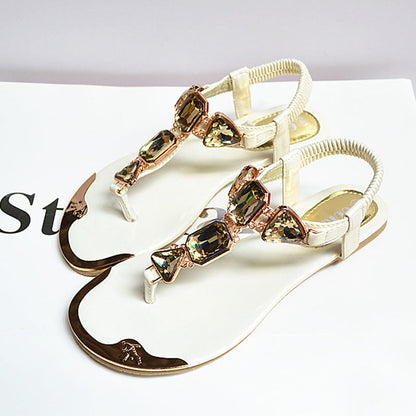 Sandals Women 2021 New Summer Sandals Women Shoes Casual Elastic Band Crytal Flat Sandals Light Wearproof Nonslip Women Sandals - Amazhona 