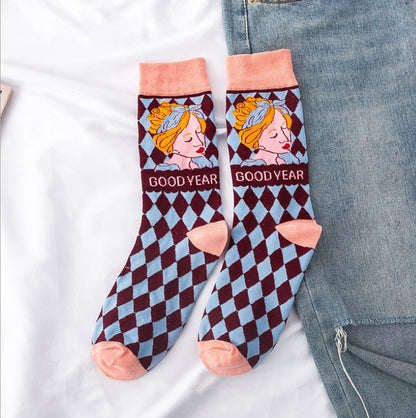 Occident Fashion Colorful Print Socks Women with Mushroom Spring Woman Socks Cotton Calcetines Mujer Meias 010202 - Amazhona 