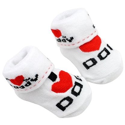 Cute Baby Cotton Socks White I Love Mum/Dad 0-6 Months Newborn Infant Boys Girls Leg Warmers Kids Clothing - Amazhona 