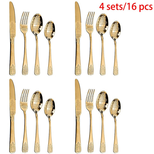 Gold Cutlery Set Stainless Steel Fork Spoons Knife Tableware Kit Luxury Flatware Set Dinnerware For Home Kitchen Restaurant - Amazhona 