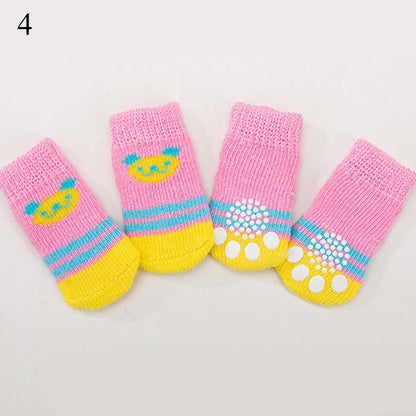 4pcs/set Pet Dog Winter Anti-Slip Socks Knit Warm Socks for Cat Dogs Chihuahua Thick Paw Protector Dog Socks Booties Accessories - Amazhona 