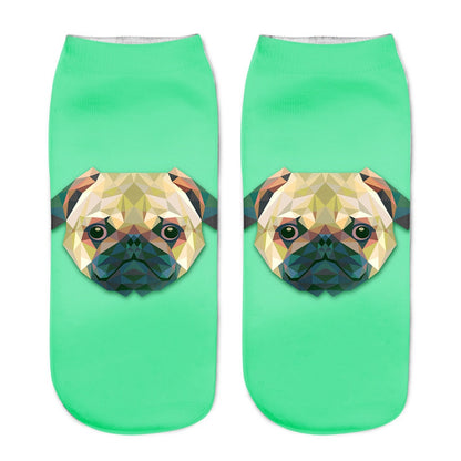 Funny Kawaii 3D Pug Dog Print Short Socks Cotton Fashion Harajuku Hip Hop Cute Japanese Fashion Soft Women Animal Slippers Socks - Amazhona 