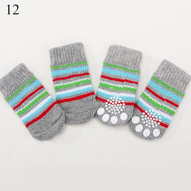 4pcs/set Pet Dog Winter Anti-Slip Socks Knit Warm Socks for Cat Dogs Chihuahua Thick Paw Protector Dog Socks Booties Accessories - Amazhona 