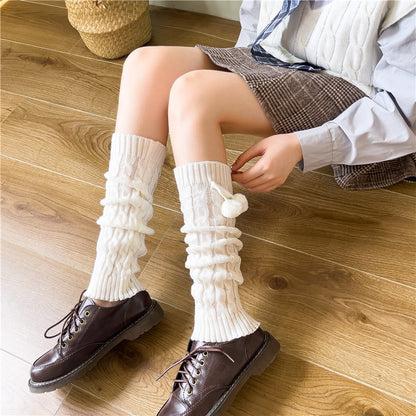 Lolita Long Socks Women Leg Warmers Knitted Warm Foot Cover White Arm Warmer Ladies Autumn Winter Crochet Socks Boot Cuffs - Amazhona 