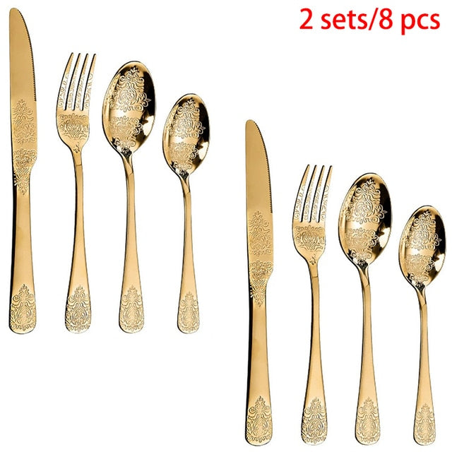 Gold Cutlery Set Stainless Steel Fork Spoons Knife Tableware Kit Luxury Flatware Set Dinnerware For Home Kitchen Restaurant - Amazhona 