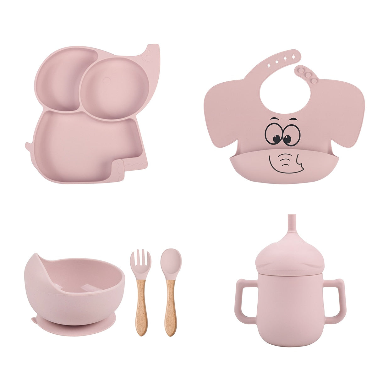 3/6/8 PCS Baby Soft Silicone Sucker Plate Elephant Printed Bibs Non-slip Tableware Bowl Children's Feeding Dishes Sets BPA Free - Amazhona 