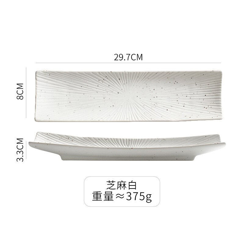 Japanese-style Tableware Long Plate Shaped Sushi Snack Plate Barbecue Plate Fish Plate Restaurant Plates Set Ceramic Dishes - Amazhona 