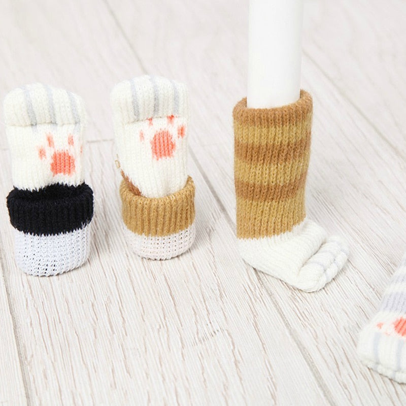 New 4pc Chair Leg Sock Furniture Feet Sleeve Cover Cat Scratching Cloth Floor Protection Knitting Wool Socks Anti-slip Table Leg - Amazhona 