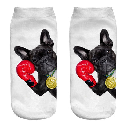 Funny Kawaii 3D Pug Dog Print Short Socks Cotton Fashion Harajuku Hip Hop Cute Japanese Fashion Soft Women Animal Slippers Socks - Amazhona 