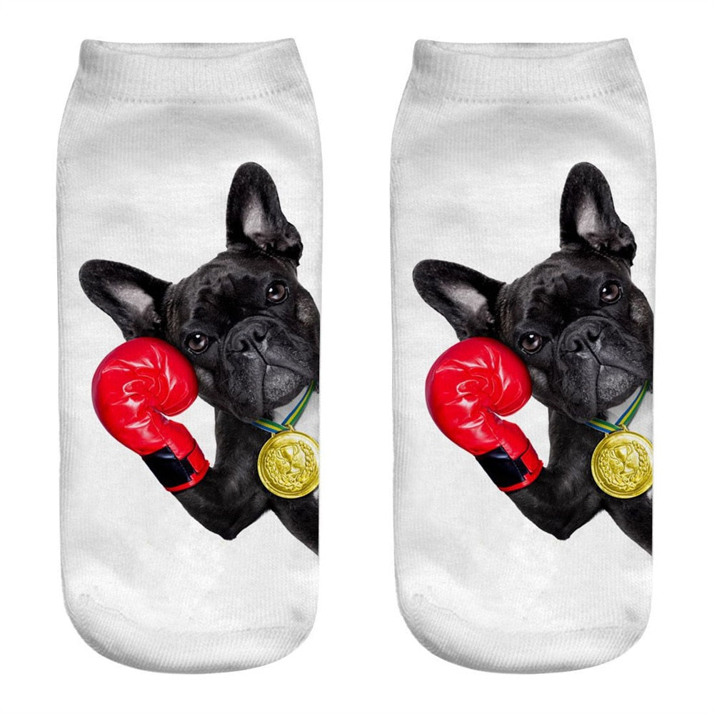 Funny Kawaii 3D Pug Dog Print Short Socks Cotton Fashion Harajuku Hip Hop Cute Japanese Fashion Soft Women Animal Slippers Socks - Amazhona 