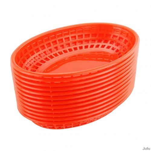 10pcs Plastic Fast Food Basket Hot Dog French Fries Chicken Serving Plate Mesh Food Plate Serving Dishes Sets Restaurant Tray - Amazhona 