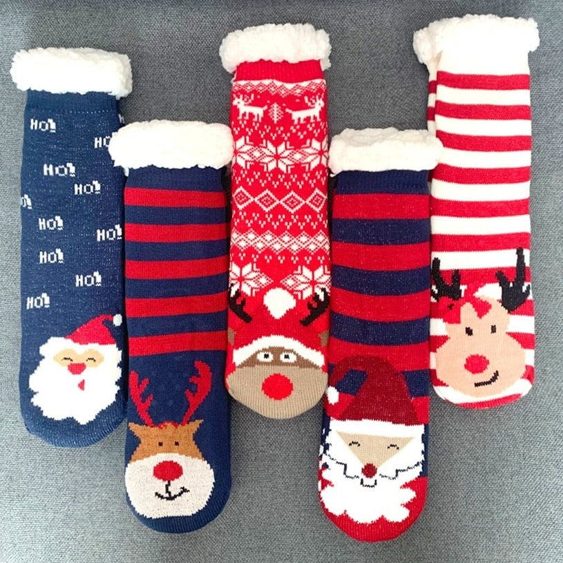 Christmas Fuzzy Socks Womens Winter Thermal Warm Floor Sock Soft Female Home Indoor Gifts Non Slip Grip Slipper Sock Fluffy - Amazhona 