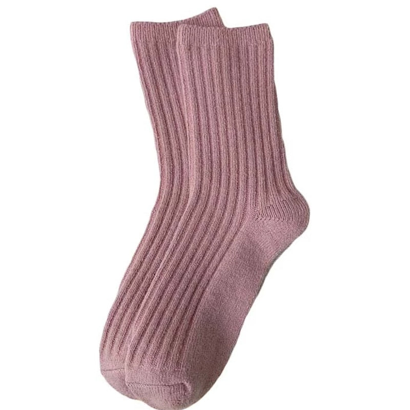 Winter Thicker Cashmere Wool Women Socks Casual Japanese Fashion Soild Color Long Sock Girl Thermal Sports Socks Warm Crew Sock - Amazhona 