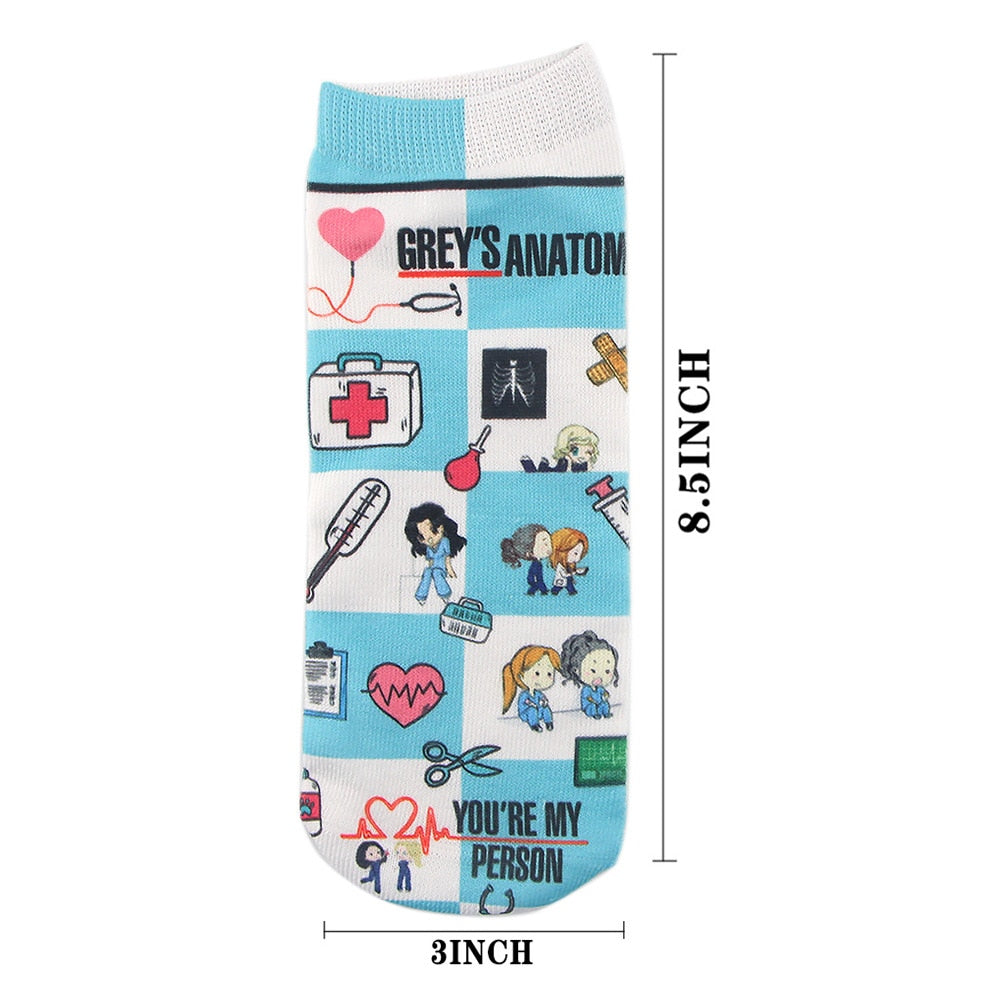 Doctor Nurse Print Grey's Anatomy Cotton Socks Casual Creative Breathable Soft Funny Novelty Low Tube Socks gift for fans - Amazhona 