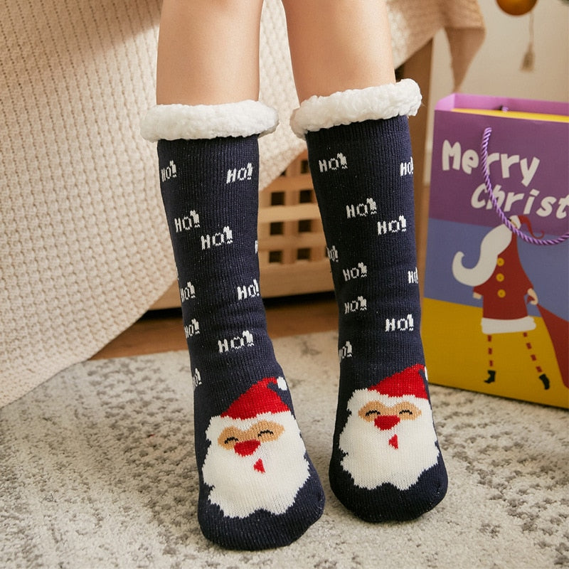 Christmas Fuzzy Socks Womens Winter Thermal Warm Floor Sock Soft Female Home Indoor Gifts Non Slip Grip Slipper Sock Fluffy - Amazhona 