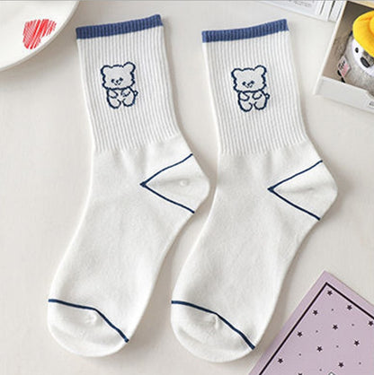 Japan Harajuku style cartoon creative striped checkered bear socks kawaii print funny girl socks fashion skateboard woman socks - Amazhona 