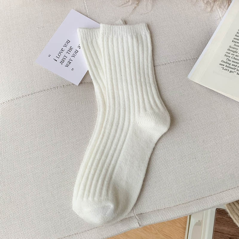 Winter Thicker Cashmere Wool Women Socks Casual Japanese Fashion Soild Color Long Sock Girl Thermal Sports Socks Warm Crew Sock - Amazhona 