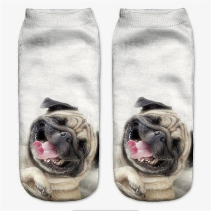 Funny Kawaii 3D Pug Dog Print Short Socks Cotton Fashion Harajuku Hip Hop Cute Japanese Fashion Soft Women Animal Slippers Socks - Amazhona 