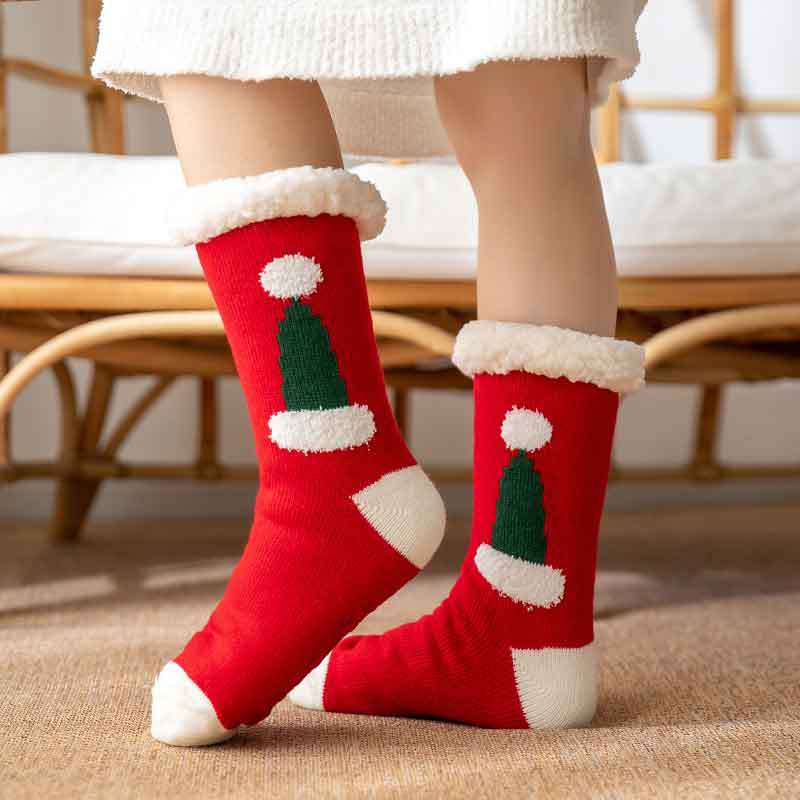 Christmas Fuzzy Socks Womens Winter Thermal Warm Floor Sock Soft Female Home Indoor Gifts Non Slip Grip Slipper Sock Fluffy - Amazhona 