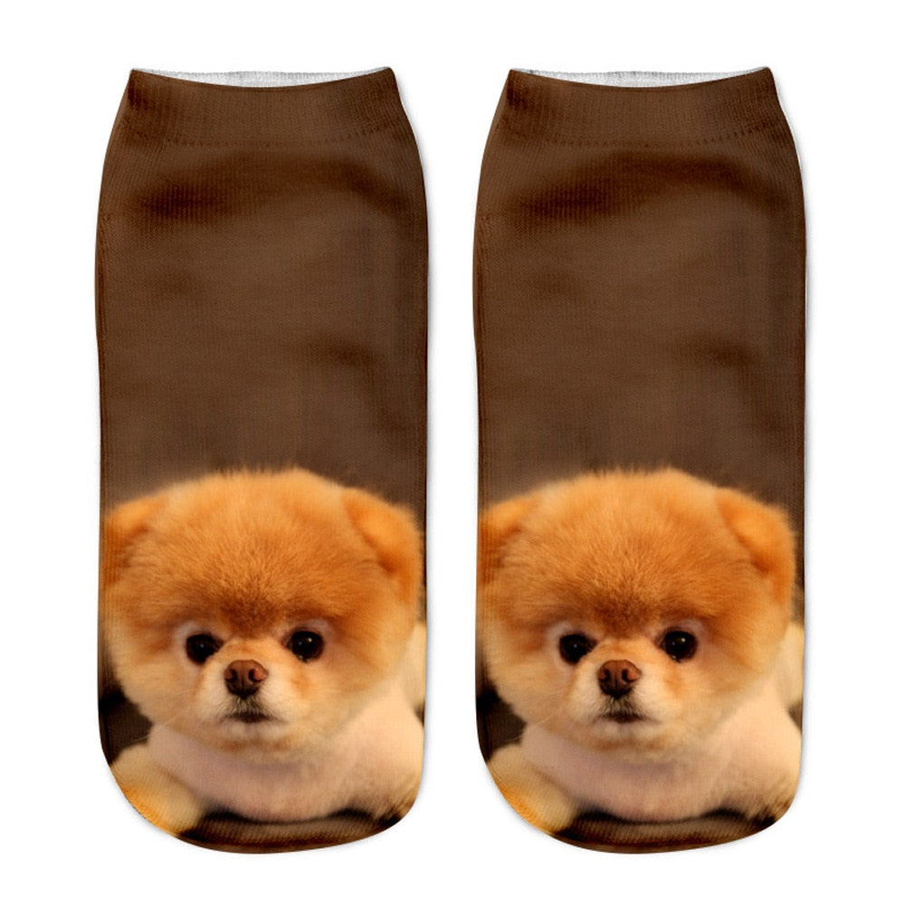 Funny Kawaii 3D Pug Dog Print Short Socks Cotton Fashion Harajuku Hip Hop Cute Japanese Fashion Soft Women Animal Slippers Socks - Amazhona 