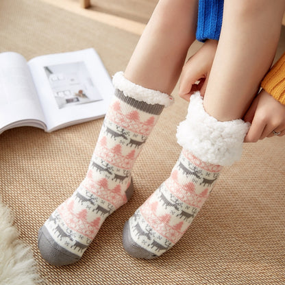 Christmas Fuzzy Socks Womens Winter Thermal Warm Floor Sock Soft Female Home Indoor Gifts Non Slip Grip Slipper Sock Fluffy - Amazhona 