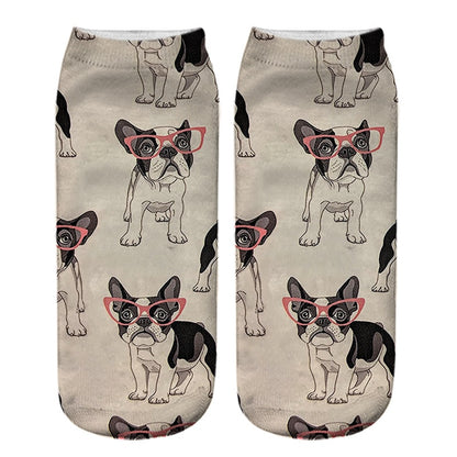 Funny Kawaii 3D Pug Dog Print Short Socks Cotton Fashion Harajuku Hip Hop Cute Japanese Fashion Soft Women Animal Slippers Socks - Amazhona 