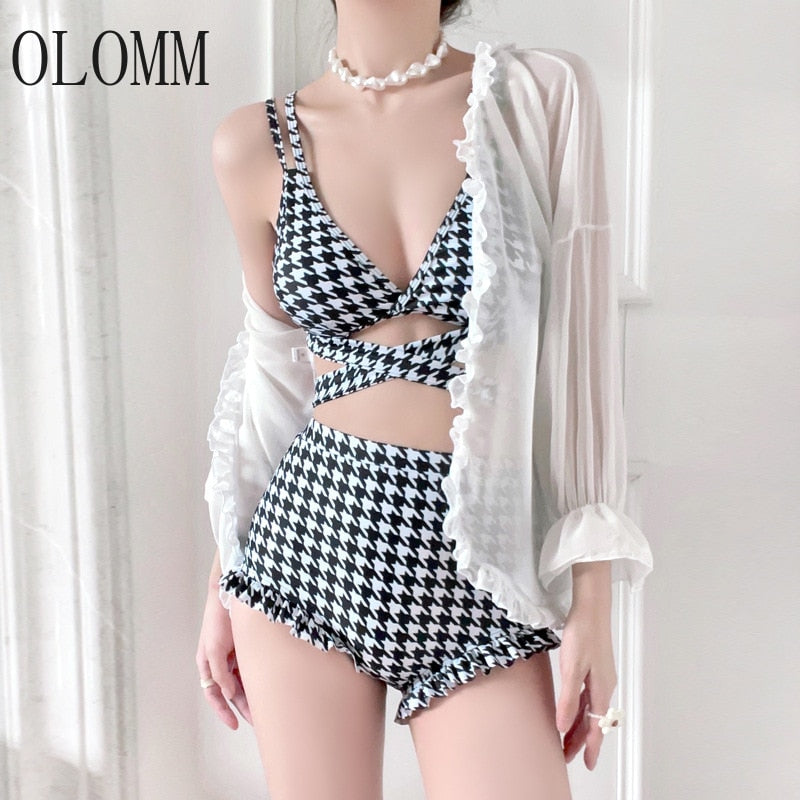 bikini Swimsuit Female Hot Spring Split Houndstooth Bikini Single Is Hell Sexy Pure Desire Hot Spring Style Song Zhiya Same Beachwear - Amazhona 