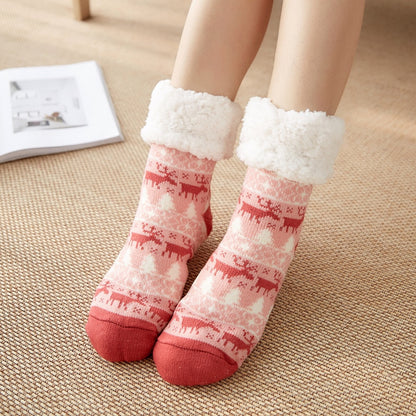 Christmas Fuzzy Socks Womens Winter Thermal Warm Floor Sock Soft Female Home Indoor Gifts Non Slip Grip Slipper Sock Fluffy - Amazhona 