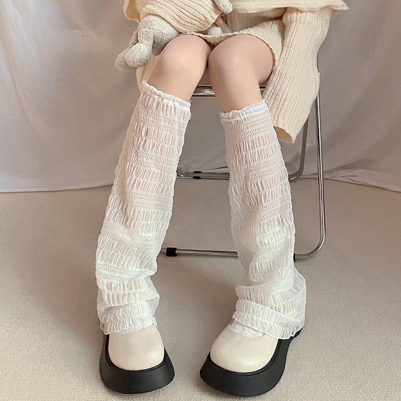 Lolita Long Socks Women Leg Warmers Knitted Warm Foot Cover White Arm Warmer Ladies Autumn Winter Crochet Socks Boot Cuffs - Amazhona 