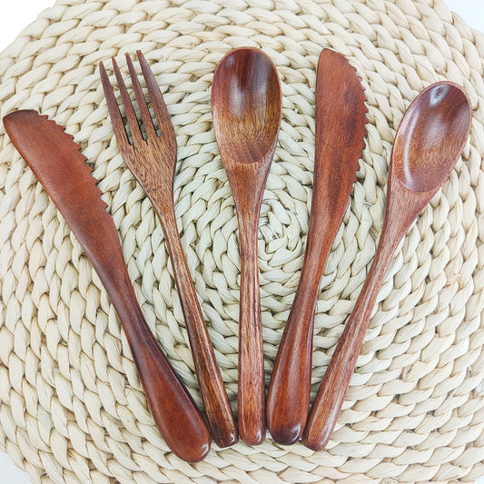 Portable Bamboo Cutlery Set Travel Utensils Biodegradable Wooden Dinnerware Outdoor Flatware Zero Waste Bamboo Tableware Set - Amazhona 