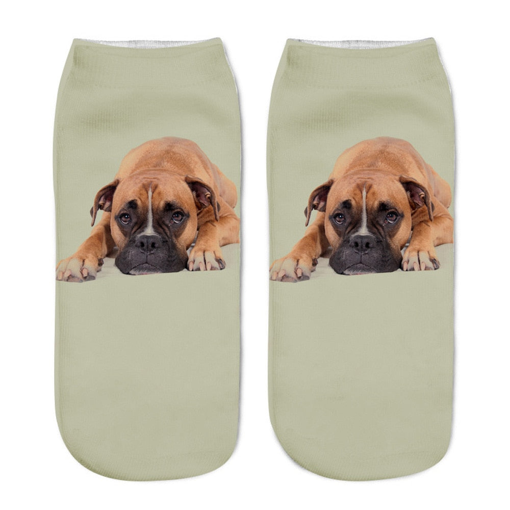 Funny Kawaii 3D Pug Dog Print Short Socks Cotton Fashion Harajuku Hip Hop Cute Japanese Fashion Soft Women Animal Slippers Socks - Amazhona 