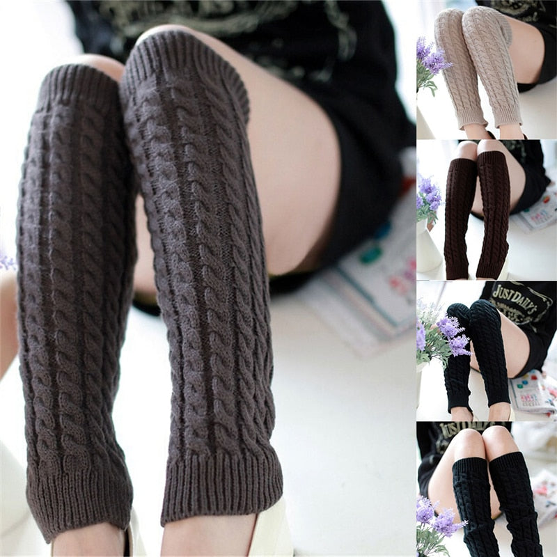 NEW Fashion Gaiters Boot Cuffs Woman Thigh High Warm Knit Knitted Knee Socks Black Leg Warmers for Women Christmas Gifts - Amazhona 