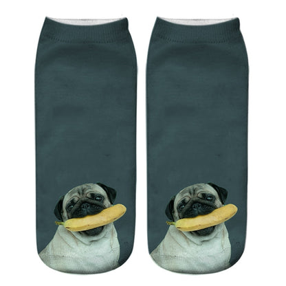 Funny Kawaii 3D Pug Dog Print Short Socks Cotton Fashion Harajuku Hip Hop Cute Japanese Fashion Soft Women Animal Slippers Socks - Amazhona 