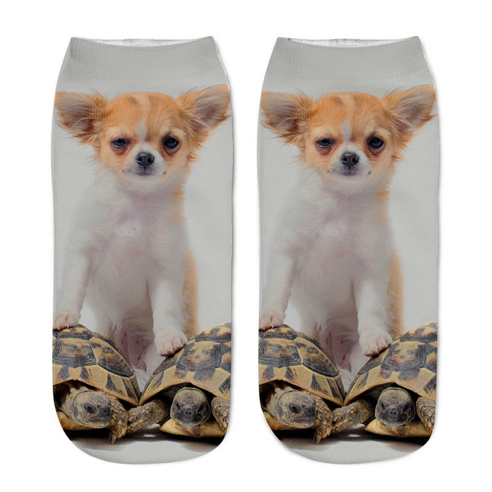 Funny Kawaii 3D Pug Dog Print Short Socks Cotton Fashion Harajuku Hip Hop Cute Japanese Fashion Soft Women Animal Slippers Socks - Amazhona 