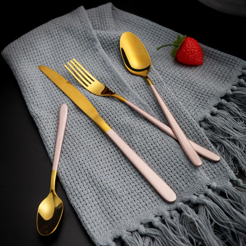 30pcs French Cutlery Set Silverware Stainless Steel Western Tableware Knife Fork Spoon Flatware Set Dishwasher Safe Tableware - Amazhona 