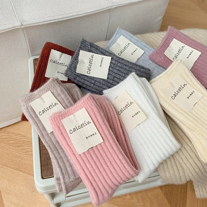 Winter Thicker Cashmere Wool Women Socks Casual Japanese Fashion Soild Color Long Sock Girl Thermal Sports Socks Warm Crew Sock - Amazhona 